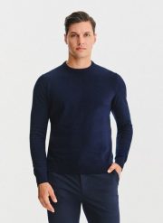 PAKO LORENTE – Granatowy bawełniany sweter z kaszmirem. Niebieskie swetry męskie Pako Lorente, na jesień, m, bez wzorów, z bawełny, bez kołnierzyka, bez ramiączek. Za 299.99 zł.