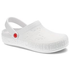 Klapki damskie Big Star, cholewka z tworzywa wsuwana konstrukcja profilowana wkładka gruba podeszwa, biały, II275003. Białe klapki damskie BIG STAR, na lato, bez wzorów, retro, bez obcasa, bez zapięcia. Za 59.00 zł.