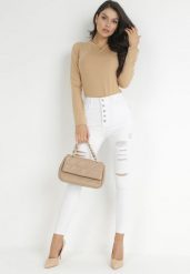 Białe Jeansy Skinny na Guziki Arru. Białe jeansy damskie Born2be, bez wzorów, z jeansu, z podwyższonym stanem. Za 79.99 zł.