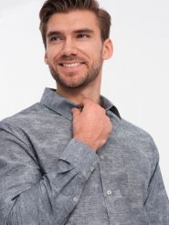 Klasyczna flanelowa męska koszula bawełniana w kwiaty - szara V3 OM-SHCS-0157 - XXL. Szare koszule męskie Ombre Clothing, l, bez wzorów, z bawełny, klasyczne, bez kołnierzyka, bez ramiączek. W wyprzedaży za 59.99 zł.