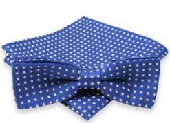 Niebieska Mucha w Białe Kwadraciki + Poszetka, Męska. Niebieskie krawaty i muchy Alties, bez wzorów, eleganckie. Za 54.00 zł.