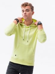 Bluza męska z kapturem BASIC - limonkowa V8 OM-SSBN-0120 - XL. Żółte bluzy męskie Ombre Clothing, l, bez wzorów, z bawełny, z kapturem. Za 34.79 zł.