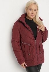 Czerwona Pikowana Kurtka z Kapturem i Ozdobnymi Suwakami Carnaye. Czerwone kurtki sportowe damskie Born2be, plus size, bez wzorów, z jeansu, bez ramiączek, z kapturem, trekkingowe. Za 169.99 zł.