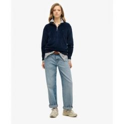 Damska bluza z weluru z zamkiem Superdry. Niebieskie bluzy damskie Superdry, bez wzorów, z weluru, bez ramiączek, bez kaptura. Za 349.55 zł.