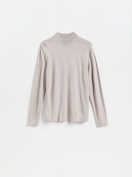 Gładki sweter z półgolfem - beżowy. Brązowe swetry męskie Reserved, l, bez wzorów, z dzianiny, bez kołnierzyka, bez ramiączek. Za 129.99 zł.