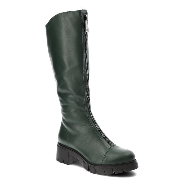 Zielone Kozaki Simen Modne Ocieplane Obuwie Damskie. Zielone kozaki damskie Simen, bez wzorów, ze skóry, przed kolano, bez obcasa, bez zapięcia. Za 639.00 zł.