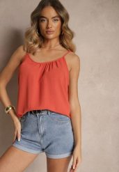 Różowy Basicowy Top z Bawełną Thireldi. Czerwone topy damskie Renee, l, bez wzorów, z bawełny, bez kołnierzyka, bez ramiączek. Za 29.99 zł.