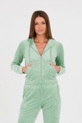 JUICY COUTURE Seledynowa bluza Madison. Niebieskie bluzy damskie Juicy Couture, s, bez wzorów, bez ramiączek, z kapturem. W wyprzedaży za 276.99 zł.