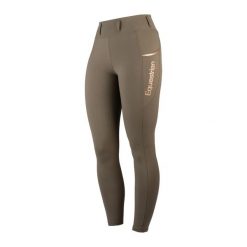 Damskie legginsy jeździeckie o średniej przyczepności HORKA Mindy. Brązowe legginsy damskie Horka, bez wzorów, z materiału. Za 408.50 zł.