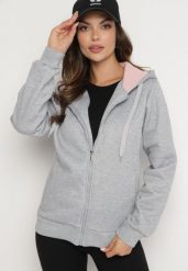 Szara Rozpinana Bluza z Bawełną i Kontrastowym Kapturem Arkiara. Szare bluzy damskie Born2be, s, bez wzorów, z bawełny, bez ramiączek. Za 39.99 zł.