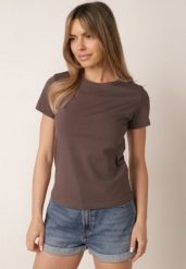 Szary Klasyczny T-shirt z Bawełny o Prostym Kroju Heneia. Szare t-shirty damskie Born2be, m, z aplikacjami, z bawełny, klasyczne, bez kołnierzyka, bez ramiączek. Za 29.99 zł.