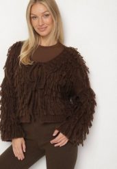 Brązowy Wiązany Kardigan z Dodatkiem Wełny i Wiskozy Zdobiony Frędzlami Tiravea. Brązowe kardigany damskie Born2be, z aplikacjami, z jeansu, eleganckie, bez kołnierzyka. Za 169.99 zł.