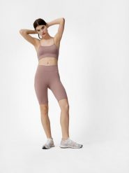 4F Legginsy kolarki treningowe z dodatkiem materiałów z recyklingu damskie S. Brązowe legginsy damskie 4F, bez wzorów, z dzianiny. Za 129.99 zł.
