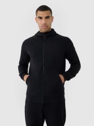 4F Bluza dresowa rozpinana z kapturem męska - czarna S. Czarne bluzy sportowe męskie 4F, m, bez wzorów, z bawełny, z kapturem. W wyprzedaży za 99.99 zł.