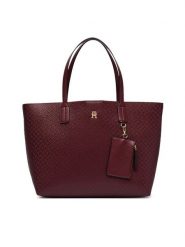 Tommy Hilfiger Torebka Th Icon Tote Mono AW0AW19004 Bordowy. Czerwone shopperki damskie Tommy Hilfiger, bez wzorów, ze skóry, bez dodatków. Za 699.99 zł.