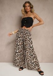 Czarno-Beżowe Panterkowe Spodnie z Wiskozy High Waist Ellilune. Czarne spodnie materiałowe damskie Renee, bez wzorów, z jeansu, biznesowe, z podwyższonym stanem. Za 39.99 zł.