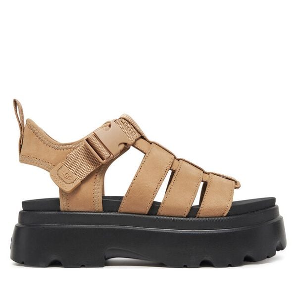 Sandały Ugg. Brązowe sandały damskie UGG, bez wzorów, bez obcasa, na płaskiej podeszwie, bez zapięcia. Za 539.99 zł.