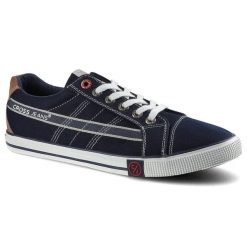 Granatowe Trampki Cross Jeans Męskie Lekkie Buty. Niebieskie trampki męskie Cross Jeans, z aplikacjami, z jeansu, bez zapięcia. Za 74.62 zł.