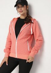 Różowa Rozpinana Bluza z Dodatkiem Bawełny Ozdobiona Troczkami Arsolina. Czerwone bluzy damskie Born2be, l, bez wzorów, z bawełny, bez ramiączek, bez kaptura. Za 89.99 zł.