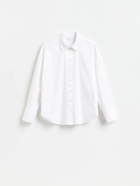 Bawełniana koszula - biały. Białe koszule damskie Reserved, l, bez wzorów, z bawełny, bez kołnierzyka, bez ramiączek. Za 119.99 zł.