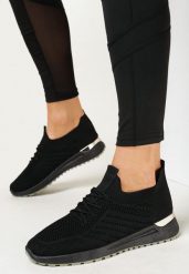 Czarne Buty Sportowe z Siateczkową Cholewką z Metaliczną Wstawką Starlette. Czarne obuwie sportowe damskie Born2be, na lato, z aplikacjami, z tkaniny, z okrągłym noskiem, bez zapięcia. Za 49.99 zł.