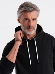 Bluza męska z kapturem BASIC - czarna V2 - Rozmiar: XXL. Czarne bluzy męskie Ombre Clothing, m, bez wzorów, z bawełny, z kapturem. W wyprzedaży za 29.99 zł.