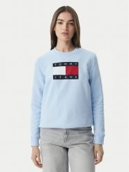 Tommy Jeans Bluza Flag DW0DW22564 Niebieski jasny Regular Fit. Niebieskie bluzy damskie Tommy Jeans, xl, bez wzorów, z bawełny, bez ramiączek, bez kaptura. Za 409.99 zł.