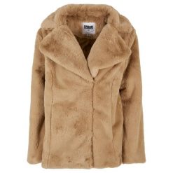 Płaszcz damski Urban Classics Lapel Teddy. Brązowe płaszcze damskie Urban Classics, na zimę, s, bez wzorów, glamour, bez kołnierzyka, bez kaptura. Za 382.40 zł.
