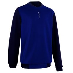 Bluza do piłki nożnej Kipsta Essential Club. Niebieskie bluzy damskie KIPSTA, bez wzorów, z elastanu, eleganckie, bez ramiączek, bez kaptura. Za 49.99 zł.
