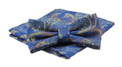 Mucha Męska z Poszetką, Niebiesko-Złota, Wzór Orientalny - Alties. Niebieskie krawaty i muchy Alties, bez wzorów, eleganckie. Za 54.00 zł.