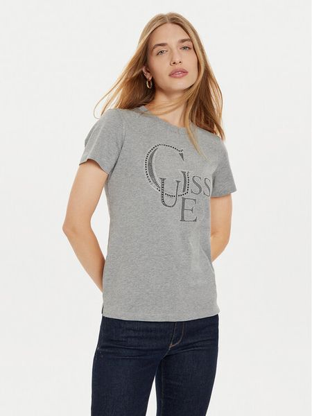 Guess T-Shirt W4BI16 I3Z14 Szary Regular Fit. Szare t-shirty damskie Guess, m, z aplikacjami, z bawełny, bez kołnierzyka, bez ramiączek. Za 129.99 zł.