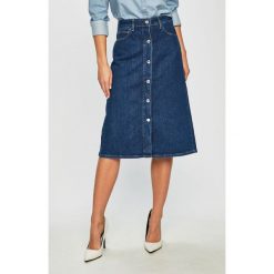 Calvin Klein - Spódnica. Niebieskie spódnice damskie Calvin Klein, na co dzień, bez wzorów, z bawełny, midi, proste. W wyprzedaży za 359.90 zł.