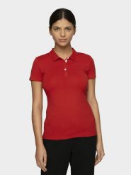 4F Koszulka polo slim damska - czerwona XS. Czerwone bluzki damskie 4F, xs, bez wzorów, z bawełny, klasyczne, bez kołnierzyka, bez ramiączek. W wyprzedaży za 39.99 zł.