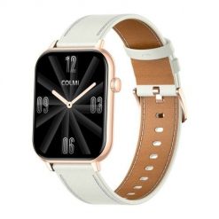 Smartwatch COLMI C28 Złoty + biały skórzany pasek. Białe zegarki smartwatch Colmi, bez wzorów. Za 149.00 zł.