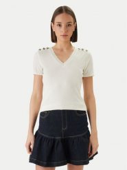 Morgan Bluzka 251-DOMANI Écru Slim Fit. Białe bluzki damskie Morgan, l, bez wzorów, z wiskozy, bez kołnierzyka, bez ramiączek. Za 189.99 zł.