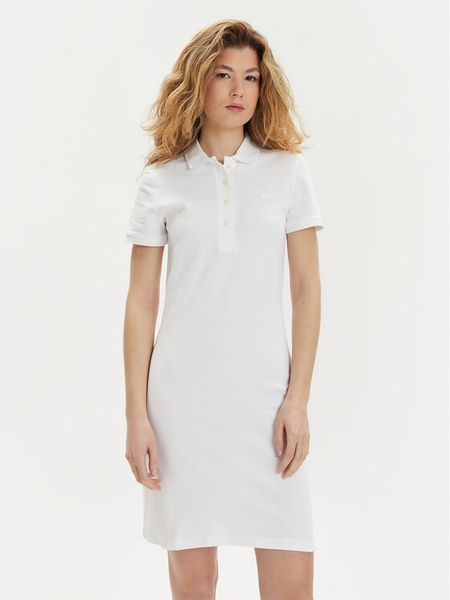Lacoste Sukienka codzienna EF5473 Biały Slim Fit. Białe sukienki damskie Lacoste, na co dzień, bez wzorów, z bawełny, bez kołnierzyka, bez ramiączek, proste. Za 369.99 zł.