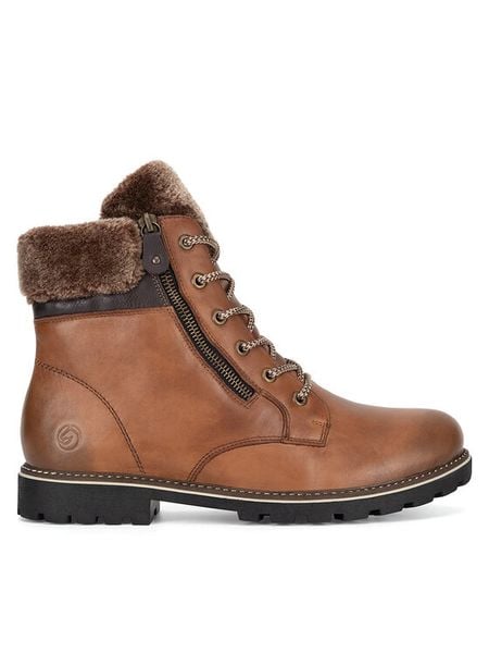 Remonte Trzewiki D8463-25 Brązowy. Brązowe botki damskie Remonte, bez wzorów, ze skóry, bez obcasa, na płaskiej podeszwie, bez zapięcia. Za 431.00 zł.