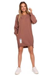 Przedłużona Bluza z Ozdobnymi Suwakami - Czekoladowa. Brązowe bluzy damskie MOE, l, bez wzorów, z bawełny, bez ramiączek, bez kaptura. Za 308.90 zł.
