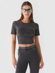 4F Crop top slim gładki damski - czarny L. Czarne topy damskie 4F, l, bez wzorów, z bawełny, sportowe, bez kołnierzyka, bez ramiączek. W wyprzedaży za 19.99 zł.