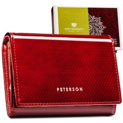 Duży portfel damski ze skóry naturalnej w czerwonym kolorze, zamykany zatrzaskiem - Peterson. Czerwone portfele damskie Peterson, ze skóry. Za 119.99 zł.