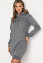 Ciemnoszara Tunika Bluza z Bawełną Kapturem i Sznurkami Mivilora. Szare bluzy damskie Born2be, l, bez wzorów, z bawełny, biznesowe, bez ramiączek, z kapturem. Za 69.99 zł.