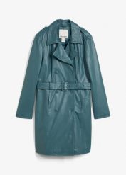 Skórzany trencz z jagnięcej skóry. Niebieskie płaszcze damskie bonprix, bez wzorów, ze skóry, eleganckie, bez kołnierzyka, bez kaptura. Za 819.99 zł.