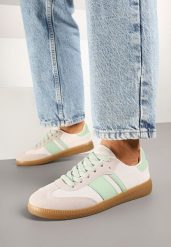 Biało-Zielone Sneakersy Tenisówki z Ozdobnymi Paskami Nelidi. Białe trampki i tenisówki damskie Born2be, bez wzorów, z jeansu, bez zapięcia. Za 64.99 zł.