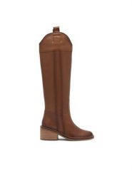 Gino Rossi Kozaki DORA-110383 Brązowy. Brązowe kozaki damskie Gino Rossi, bez wzorów, ze skóry, bez obcasa, na słupku, bez zapięcia. Za 579.99 zł.