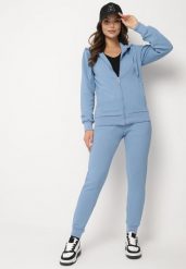 Niebieski Komplet Dresowy z Bawełną Bluza z Kapturem i Spodnie Jogger Sinaria. Niebieskie bluzy damskie Born2be, l, bez wzorów, z bawełny, eleganckie, bez ramiączek, z kapturem. Za 119.99 zł.