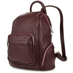 Włoski Plecak Skórzany Damski Skóra Naturalna Burgundowy U21. Czerwone plecaki damskie bez wzorów, ze skóry, eleganckie. Za 299.99 zł.