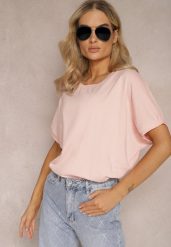Różowy T-shirt Oversize o Przedłużonym Kroju Echinopa. Czerwone t-shirty damskie Renee, bez wzorów, z bawełny, bez kołnierzyka, bez ramiączek. Za 24.99 zł.