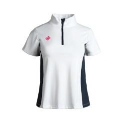 Koszulka do padla Temple Top damska, zapinana na zamek, elastyczna i oddychająca. Białe bluzki damskie IZAS, bez wzorów, z nylonu, sportowe, bez kołnierzyka, bez ramiączek. Za 160.83 zł.