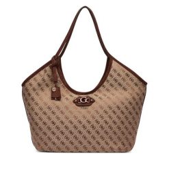 Torebka Guess. Brązowe shopperki damskie Guess, z aplikacjami, bez dodatków. Za 634.99 zł.