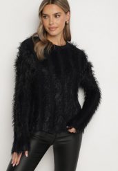 Czarny Sweter z Dłuższym Włosiem z Domieszką Wełny Liashira. Czarne swetry nierozpinane damskie Born2be, bez wzorów, z jeansu, eleganckie, bez kołnierzyka, bez ramiączek. Za 89.99 zł.